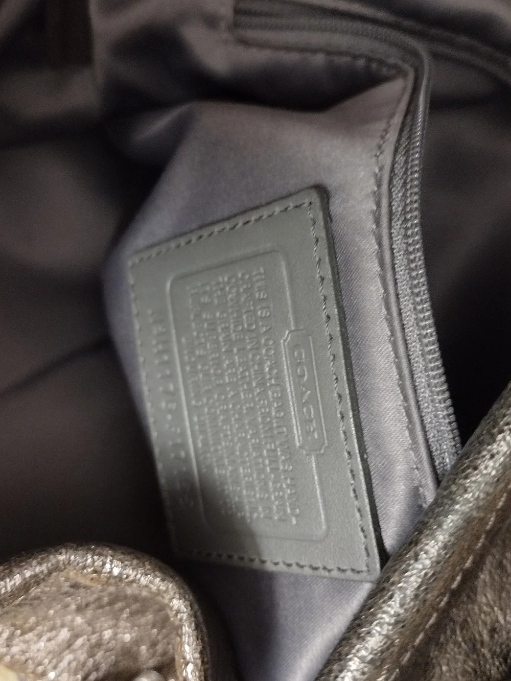 Coach Metallic Pewter Leather Shoulder Bag with Silver Hardware